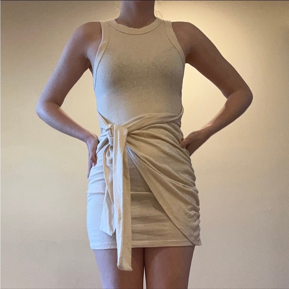 FORE Beige Front Wrap Fitted Bodycon Dress